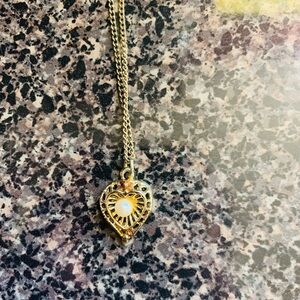 Vintage Heart and Pearl Pendant Necklace